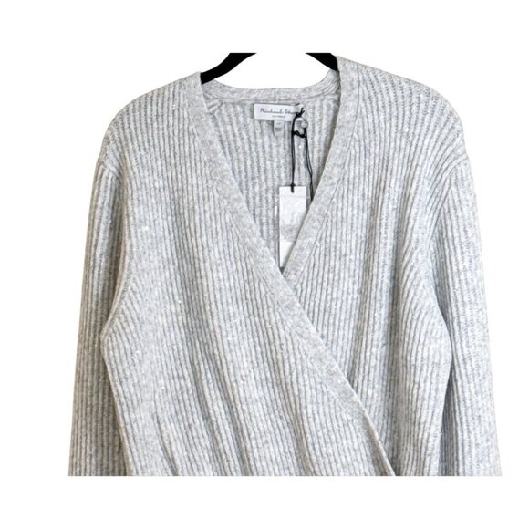 Michael Stars Heather Grey Ribbed Sequin Wrap Laurel Surplice Sweater Sz LP - Picture 4 of 8